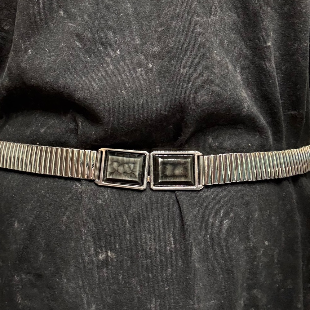 Silver Stretch Belt with Black Accents